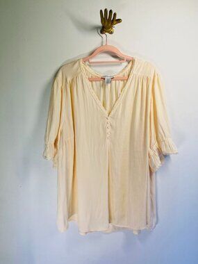 Cupcakes & Cashmere Cream Lace-Trimmed Blouse 3X With Button Detail & Flowy Fit